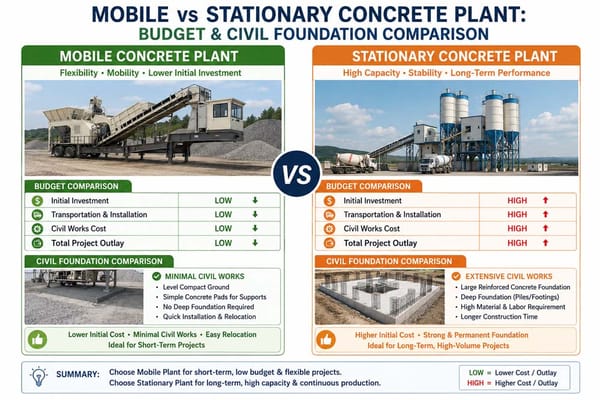 Mobile vs Stationary Concrete Plant: Budget & Civil Foundation Comparison